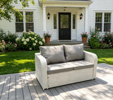 Fimous 2 Seater Sofa Rattan Curved Arm Loveseat Light Grey Mixed Outdoor Garden Furniture with Thick Removable Cushion