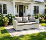 Fimous High Back 3 Seater Rattan Sofa Light Grey Mixed Outdoor Furniture with Thick Removable Cushion
