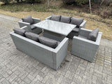 Fimous Rattan Garden Funiture Set Adjustable Rising Lifting Table Sofa Dining Set Lounge Sofa With 2 Arm Chair