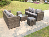 Fimous Dark Grey Rattan Garden Outdoor Sofa Set Square Coffee Table Small Footstools 8 Seater