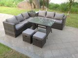 Fimous Outdoor Rattan Garden Furniture Set Corner Sofa Dining table With 2 PC Footstools