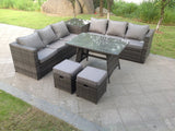 Fimous Outdoor Rattan Garden Furniture Set Corner Sofa Dining table With 2 PC Footstools