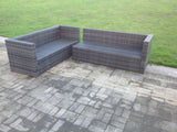 Fimous Rattan Corner Sofa Set Rectangular Oblong Coffee Table Outdoor Garden Furniture In Grey Mix 6 Seater With Seat And Back Cushion Left Hand