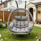 Fimous Indoor Outdoor Hammock Patio Rattan Two Seater Egg Hanging Chair Garden With Grey Thick Cushion