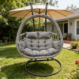 Fimous Indoor Outdoor Hammock Patio Rattan Love Egg Hanging Chair Garden With Grey Thick Cushion