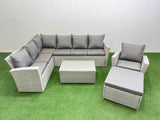 Fimous 8 Seater Garden Outdoor PE Rattan Furniture Set Rattan Garden Sofa Sets with Big Footstool Light Grey Mixed