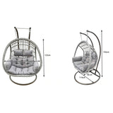 Fimous Indoor Outdoor Hammock Patio Rattan Two Seater Egg Hanging Chair Garden With Grey Thick Cushion