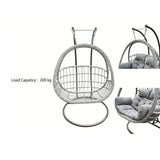 Fimous Indoor Outdoor Hammock Patio Rattan Love Egg Hanging Chair Garden With Grey Thick Cushion