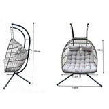 Fimous Indoor Outdoor Hammock Patio Rattan Double Egg Hanging Chair Garden With Grey Thick Cushion