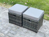 Fimous 2 PC Rattan Small Footstool Outdoor Garden Furniture Patio Furniture Dark Grey Mixed