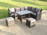 Fimous High Back Rattan Corner Sofa Set Dining Table Outdoor Furniture Dark Grey Mixed Right Option