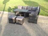 Fimous High Back Rattan Corner Sofa Set Dining Table Outdoor Furniture Dark Grey Mixed Right Option