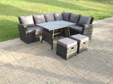 Fimous High Back Rattan Corner Sofa Set Dining Table Outdoor Furniture Dark Grey Mixed Right Option