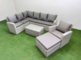 Fimous 8 Seater Garden Outdoor PE Rattan Furniture Set Rattan Garden Sofa Sets with Big Footstool Light Grey Mixed