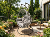 Fimous Rattan Hammock Garden Two Seater Hanging Egg Chair Indoor Outdoor Patio Furniture with Grey Cushion