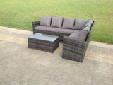 Fimous High Back Rattan Corner Sofa Set Oblong Coffee Table Outdoor Furniture dark Grey Right Option