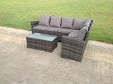 Fimous High Back Rattan Corner Sofa Set Oblong Coffee Table Outdoor Furniture dark Grey Right Option