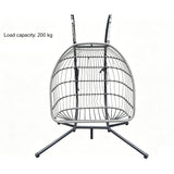 Fimous Indoor Outdoor Hammock Patio Rattan Double Egg Hanging Chair Garden With Grey Thick Cushion