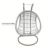 Fimous Indoor Outdoor Hammock Patio Rattan Two Seater Egg Hanging Chair Garden With Grey Thick Cushion