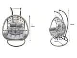 Fimous Rattan Hammock Garden Two Seater Hanging Egg Chair Indoor Outdoor Patio Furniture with Grey Cushion