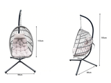 Fimous Rattan Garden Hammock Foldable Single Hanging Egg Chair Indoor Outdoor Patio Furniture with Grey Cushion