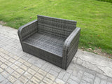 Fimous Outdoor Lounge Sofa Set Wicker PE Rattan Garden Furniture Set with Reclining Chair Coffee Table 2 Side Tables 2 Small Footstools Dark Grey Mixed