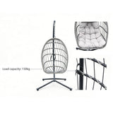 Fimous Indoor Outdoor Hammock Patio Rattan Single Egg Hanging Chair Garden With Grey Thick Cushion
