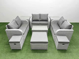 Fimous  9 Seater PE Wicker Rattan Furniture Sofa Sets with Rectangular Coffee Table 2 Seater Love Sofa 3 Stool 2 Side Table Light Grey