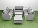 Fimous  7 Seater PE Wicker Rattan Furniture Sofa Sets with Rectangular Coffee Table 2 Seater Love Sofa Big Footstool 2 Side Table Light Grey