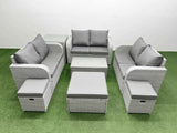 Fimous  9 Seater PE Wicker Rattan Furniture Sofa Sets with Rectangular Coffee Table 2 Seater Love Sofa 3 Stool Side Table Light Grey