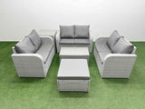 Fimous  7 Seater PE Wicker Rattan Furniture Sofa Sets with Rectangular Coffee Table 2 Seater Love Sofa Big Footstool Side Table Light Grey