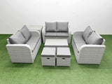 Fimous  8 Seater PE Wicker Rattan Furniture Sofa Sets with Rectangular Coffee Table 2 Seater Love Sofa 2 Stool Side Table Light Grey