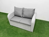 Fimous  8 Seater PE Wicker Rattan Furniture Sofa Sets with Rectangular Coffee Table 2 Seater Love Sofa 2 Stool Side Table Light Grey