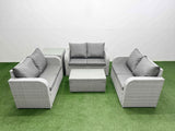 Fimous  6 Seater PE Wicker Rattan Furniture Sofa Sets with Rectangular Coffee Table 2 Seater Love Sofa Side Table Light Grey
