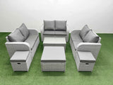 Fimous  9 Seater PE Wicker Rattan Furniture Sofa Sets with Rectangular Coffee Table 2 Seater Love Sofa 3 Stool Light Grey