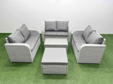 Fimous  7 Seater PE Wicker Rattan Furniture Sofa Sets with Rectangular Coffee Table 2 Seater Love Sofa Big Footstool Light Grey