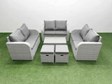 Fimous  8 Seater PE Wicker Rattan Furniture Sofa Sets with Rectangular Coffee Table 2 Seater Love Sofa 2 Stool Light Grey