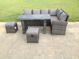 Fimous High Back Grey Mixed Rattan Corner Sofa Dining Set Table With Stools 8 Seater right corner