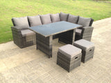 Fimous High Back Grey Mixed Rattan Corner Sofa Dining Set Table With Stools 8 Seater right corner
