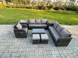 Fimous 9 Seater Rattan Lounge Sofa Set Outdoor Garden Furniture Set with Rectangular Coffee Table 3 Seater Sofa 2 Small Footstools 2 Side Tables Dark Grey Mixed