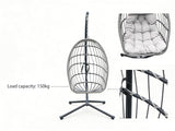 Fimous Rattan Garden Hammock Foldable Single Hanging Egg Chair Indoor Outdoor Patio Furniture with Grey Cushion