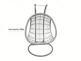 Fimous Rattan Hammock Garden Two Seater Hanging Egg Chair Indoor Outdoor Patio Furniture with Grey Cushion