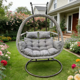 Fimous Indoor Outdoor Hammock Patio Rattan Love Egg Hanging Chair Garden With Grey Thick Cushion