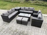 Fimous Outdoor Rattan Garden Furniture Lounge Sofa Set With Oblong Rectagular Coffee Table 2 PC Arm Chair Side Coffee Table 2 Stools