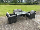 Fimous 4 Seater Outdoor Dark Grey Mixed High Back Rattan Sofa Dining Table Set Garden Furniture Patio