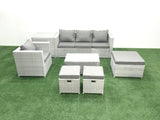 Fimous 7 Pieces Rattan Garden Furniture Set Outdoor Garden Sofa Chair Coffee Table Set with Side Table 3 Footstools Light Grey Mixed