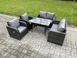 Fimous Wicker PE Rattan Garden Dining Set Outdoor Furniture Sofa with Rectangular Dining Table Dark Grey Mixed