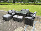 Fimous 9 Seater Dark Grey Mixed High Back Rattan Sofa Set Dining Table Garden Furniture Outdoor With Arm Chair Love Seat