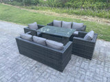 Fimous Outdoor Lounge Sofa Rattan Garden Furniture Set Patio Armchair and Rectangular Dining Table 8 Seater Dark Grey Mixed