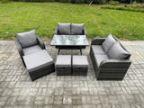 Fimous 8 Seater Outdoor Garden Dining Sets Rattan Furniture With Dining Table Armchairs Love Sofa 3 Footstools Dark Grey Mixed
